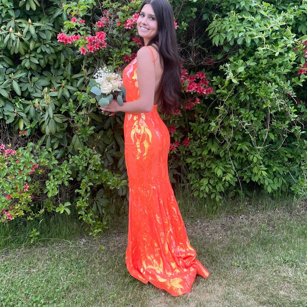 Jovani bright orange prom dress. Mermaid style. Size 0. Worn once.